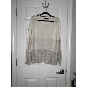 RDI NWT Woman's Ivory Gray Melange Open Knit Sweater Size XL